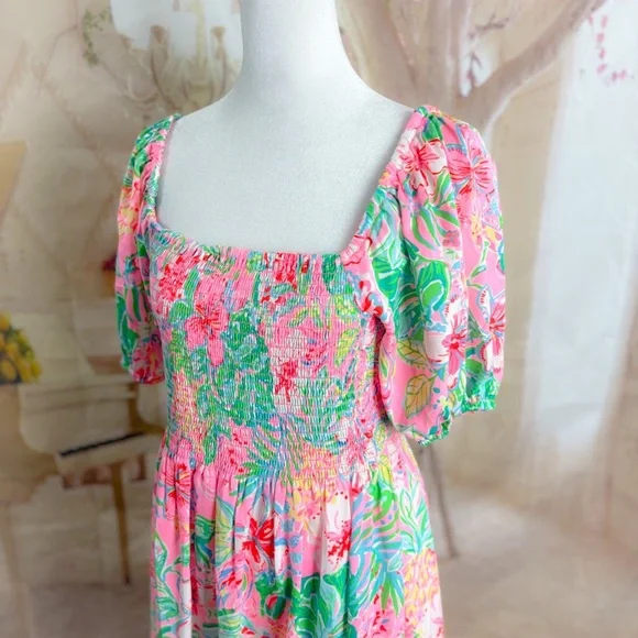 NEW Lilly Pulitzer Smocked Midi Dress Journey to the Jungle - Picture 6 of 12